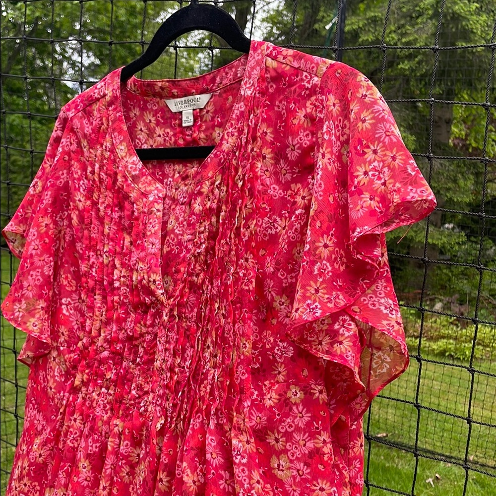Liverpool Los Angeles Pink Ruched Ruffled Blouse - Picture 3 of 6